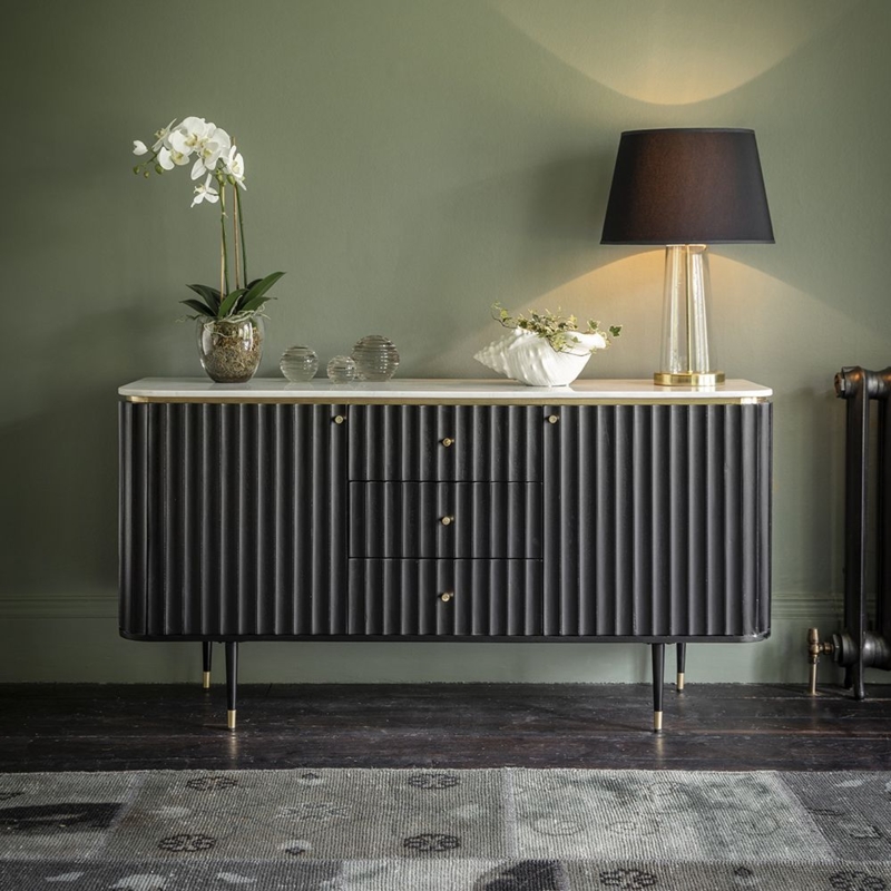 Black Flute Marble Sideboard with Elegant Decor
