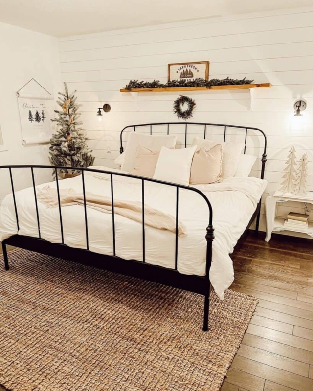 Black Metal Spindle Bed Frame in Cozy Bedroom
