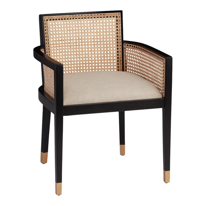 Black Wood Cane Back Dining Chair with Gold Accents
