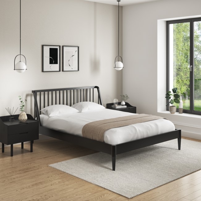 Black Wooden Spindle Mid Century King Size Bed Frame - Saskia ...