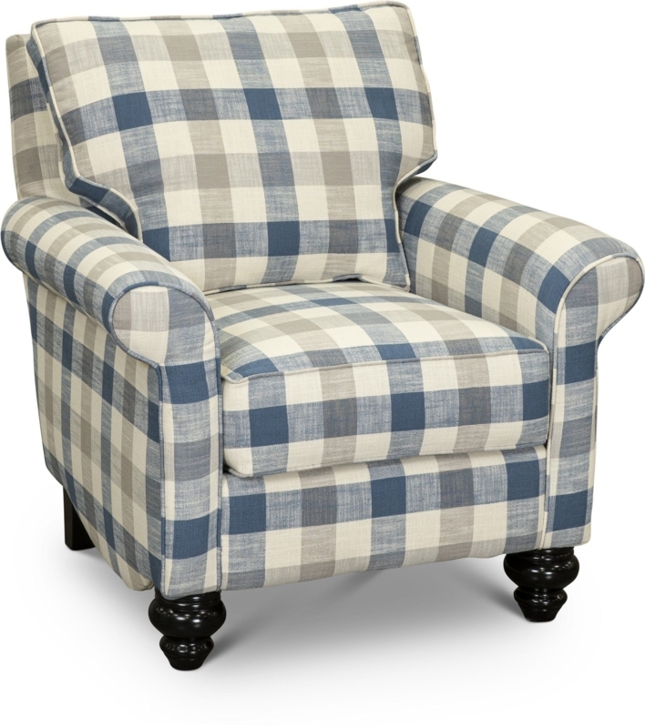 Blue Taupe Plaid Nautical Style Accent Chair