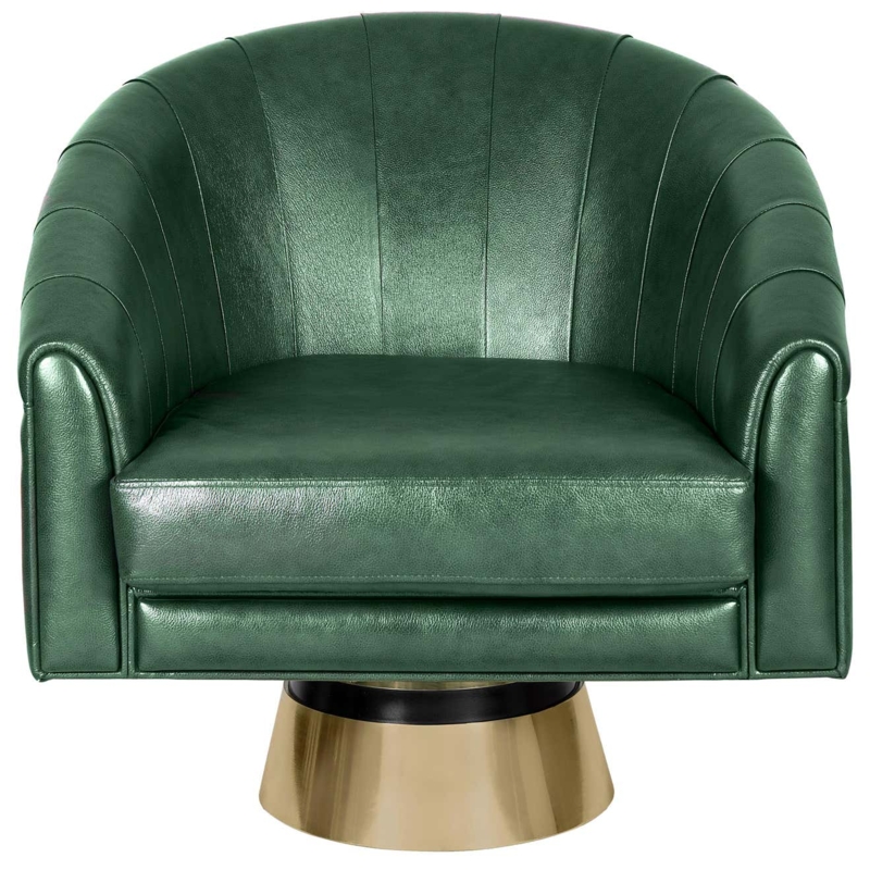 Bogarde Green Leather Armchair with Brass Base