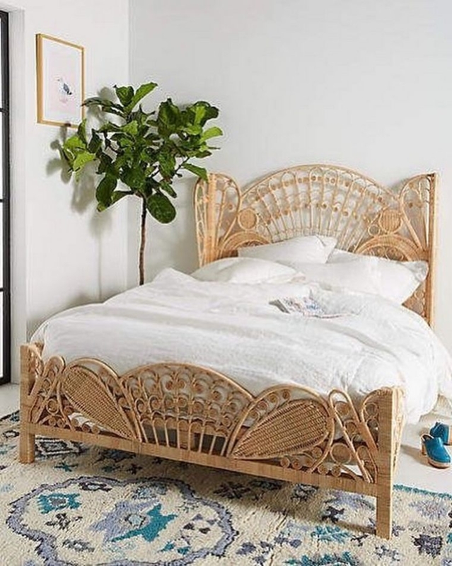 Bohemian Rattan Bed with Natural Textures and Patterns