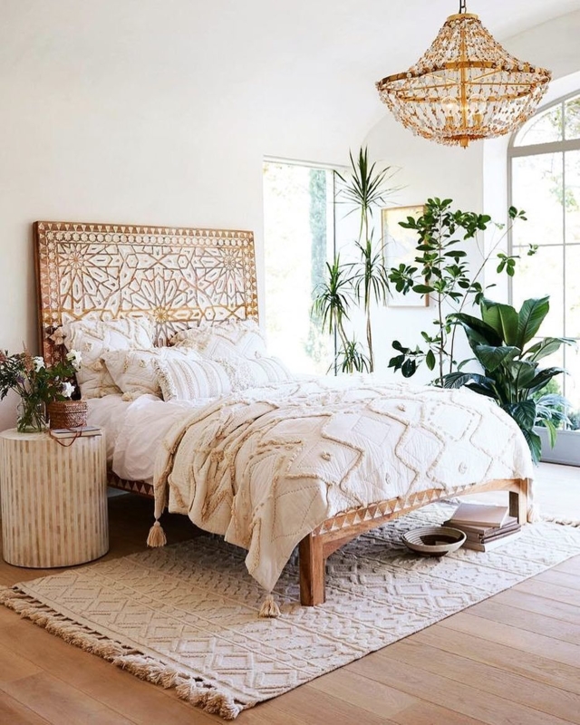 Boho Chic Queen Bed Base with Natural Accents