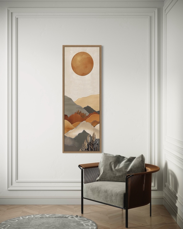 Boho Minimalist Vertical Mountain Landscape Wall Art