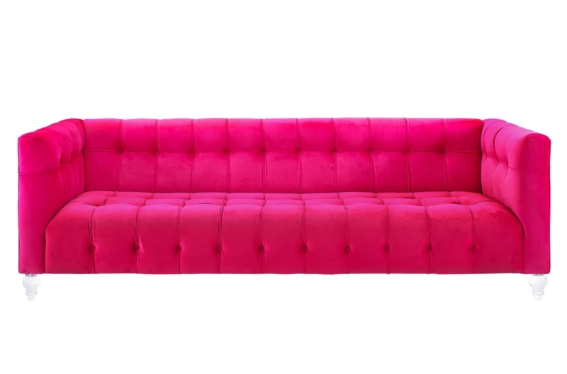 Bold Fuschia Pink Velvet Tufted Sofa