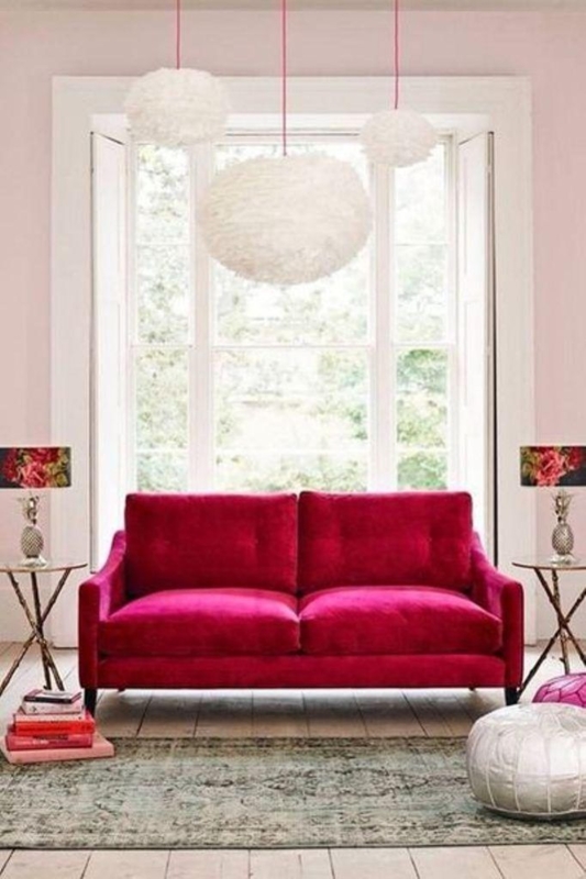 Bold Hot Pink Sofa in Bright Modern Living Room