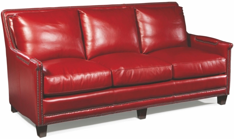 Bold Red Leather Sofa with Nailhead Trim