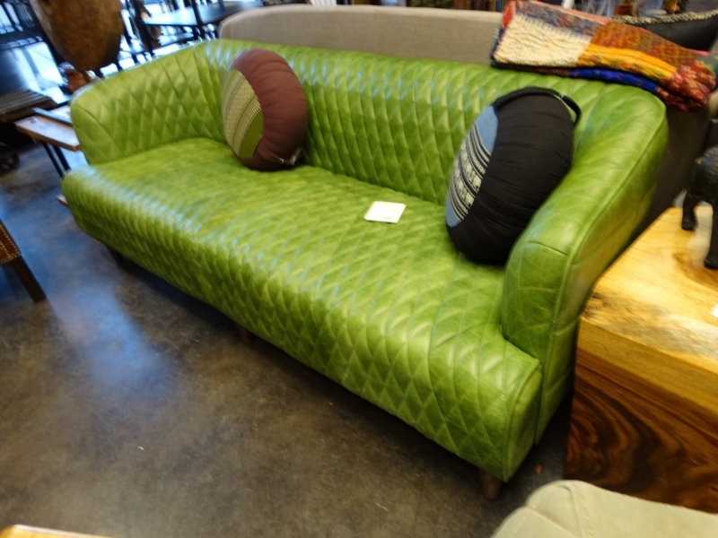 Bright Green Quilted Leather Classic Sofa Design