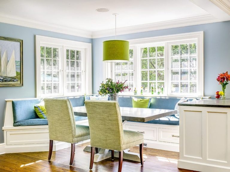 Bright Kitchen Banquette Seating with Storage Drawers