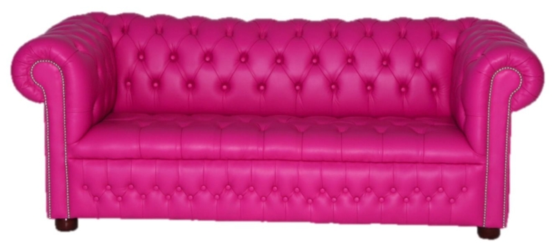 Bright Pink Leather Chesterfield Sofa Statement Piece