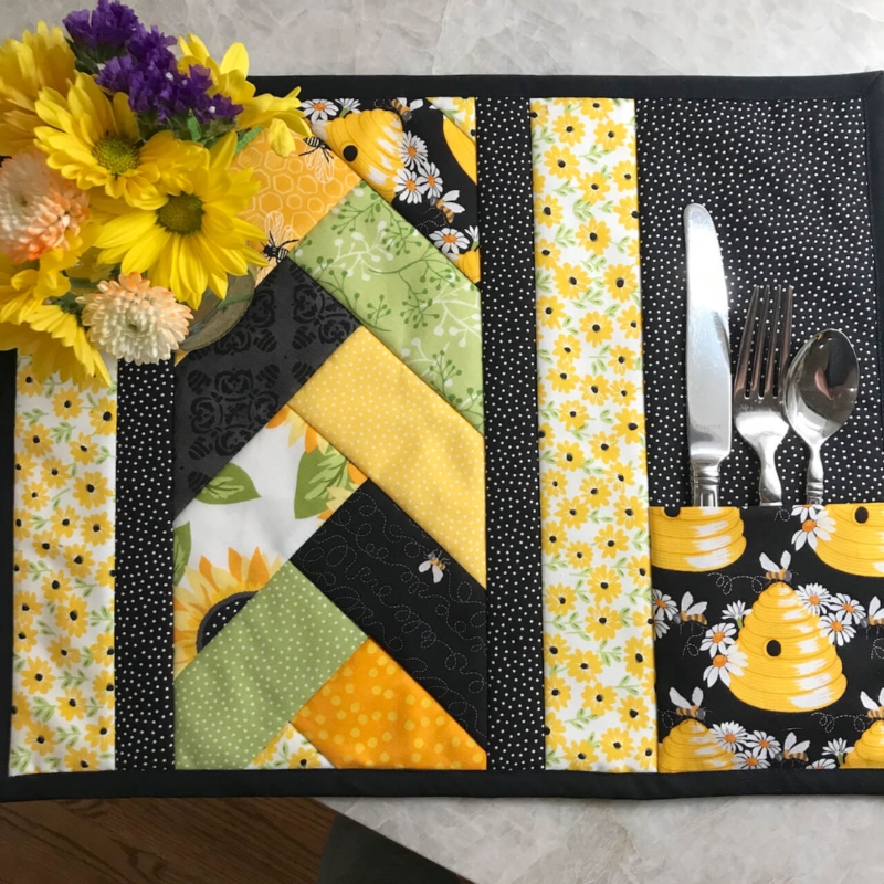 Bright Quilt As You Go Table Runner and Placemat