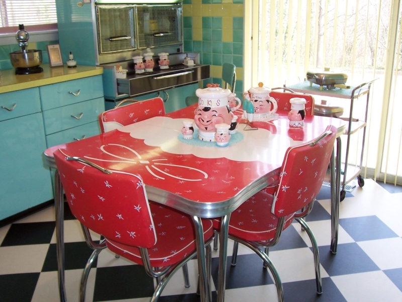 Bright Retro Red Vintage Dinette Set with Chrome Accents
