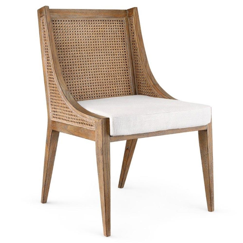 Brown Mahogany Wood Cane Dining Chair with Cushion