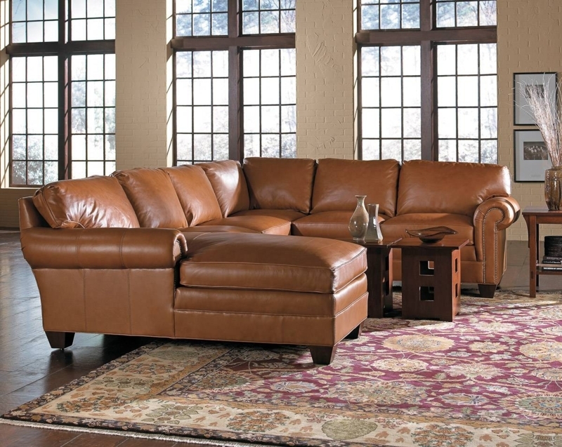 Camel Leather Sectional Sofa in Contemporary Living Room