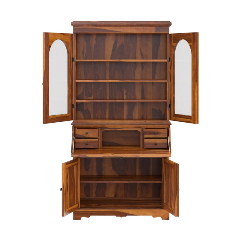 Canistota Tall Wooden Secretary Desk with Hutch
