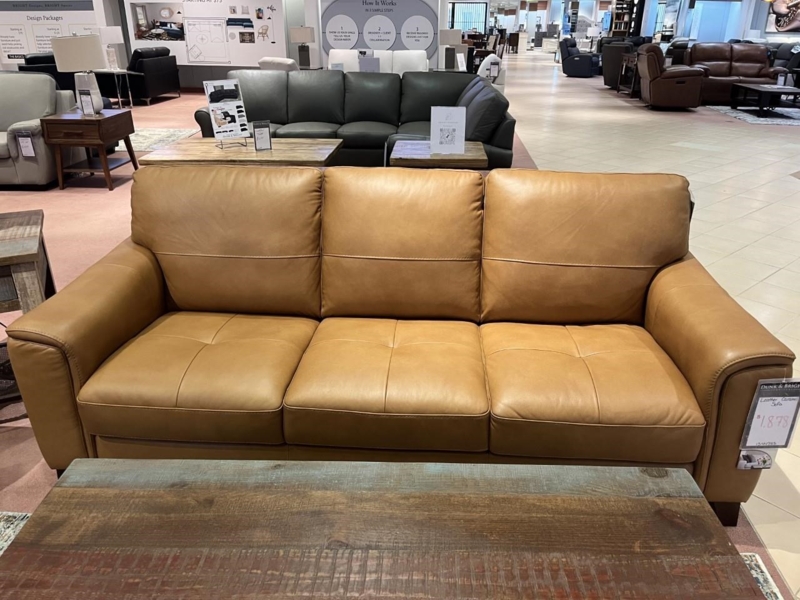 Caramel Leather Sofa with Modern Sleek Design