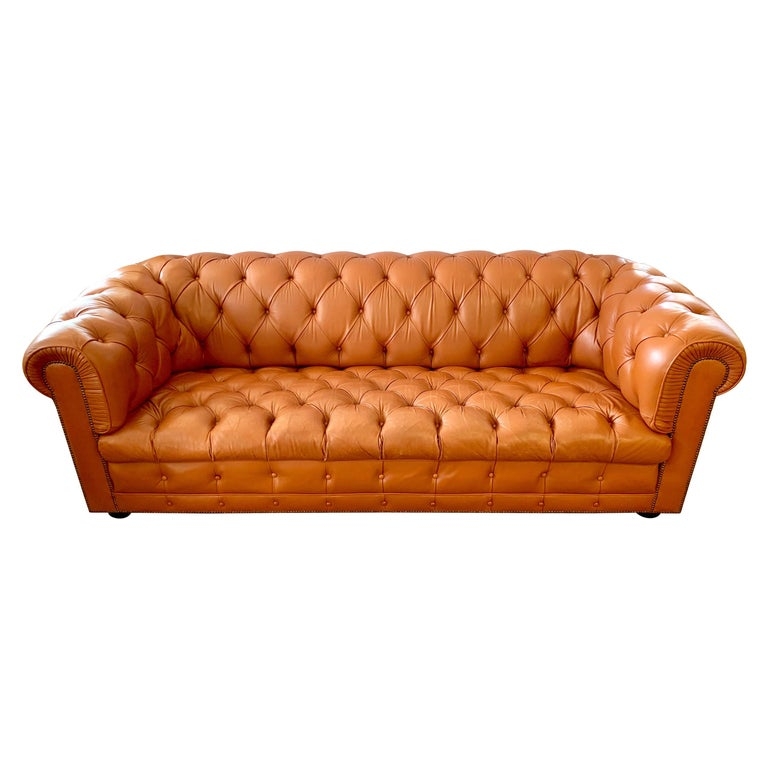 Caramel Leather Tufted Chesterfield Sofa