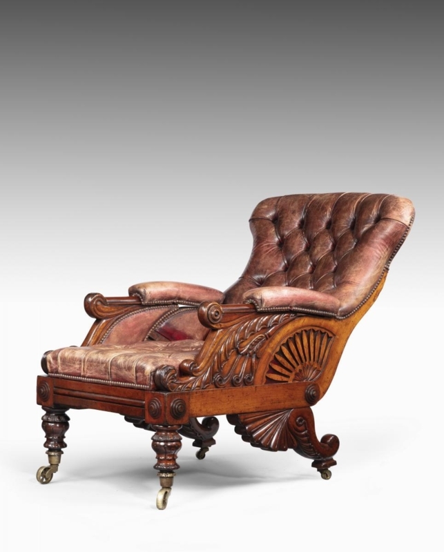 Carved Mahogany Reclining Library Chair, Designed by William Smee | BADA