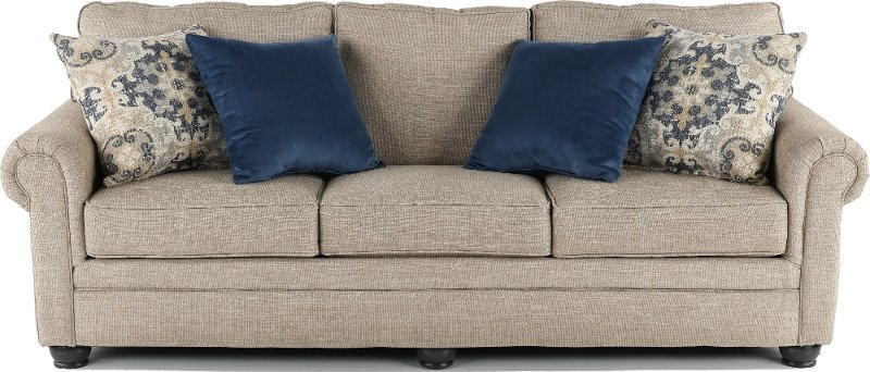 Casual Traditional Taupe Sofa with Decorative Pillows