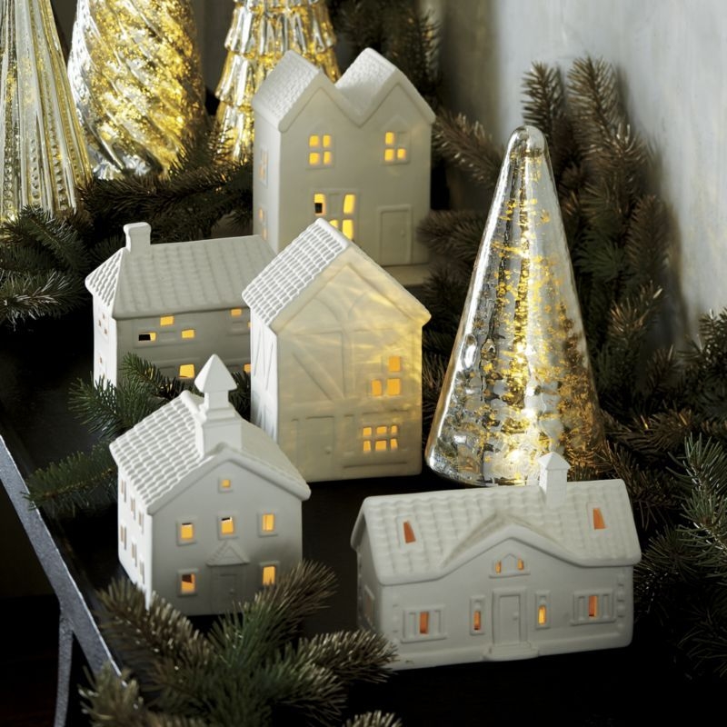 Ceramic Christmas Village Houses with Warm Lighting