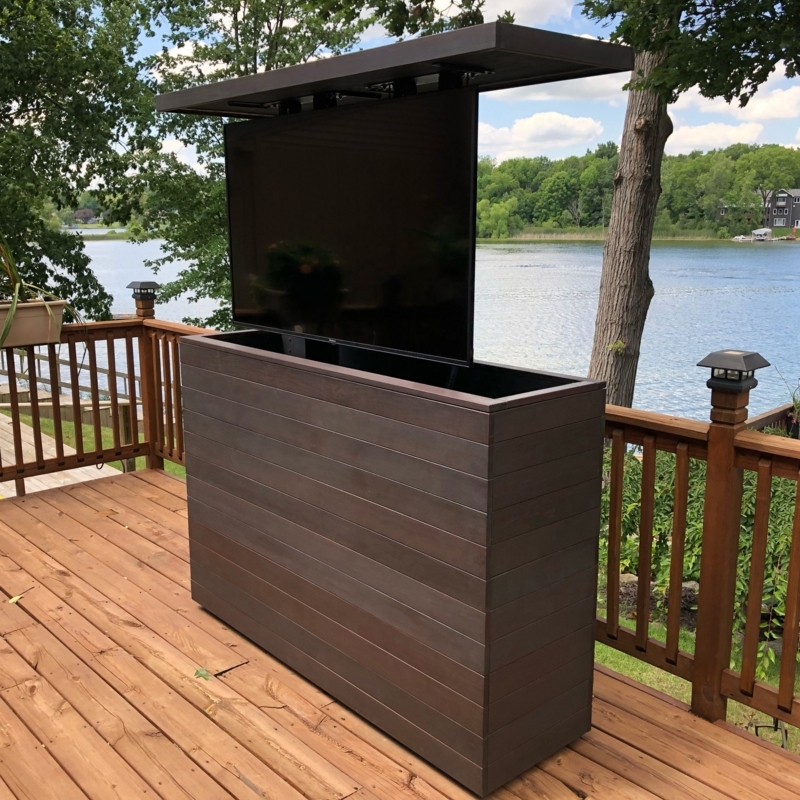 Charcoal Outdoor TV Lift Cabinet for Deck Entertainment