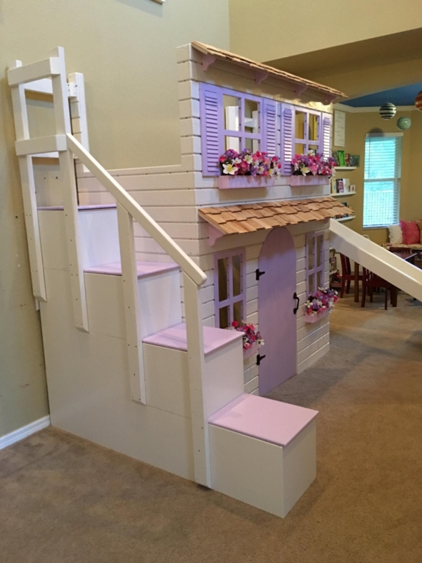 Charming Pink and White Loft Bed Playhouse for Kids