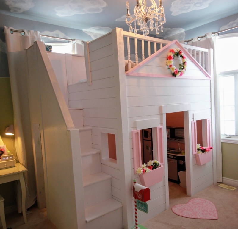 Charming Playhouse Loft Bed with Stairs and Slide