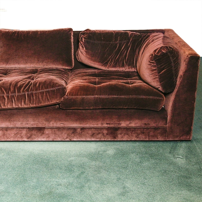 Chocolate Brown Velvet Sectional Sofa with Cushions