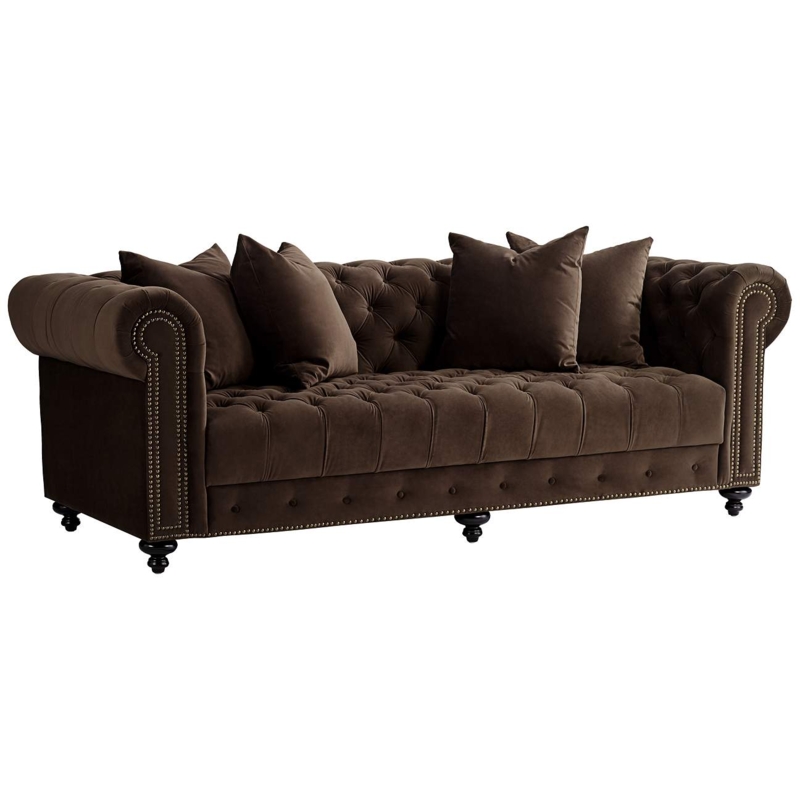 Chocolate Brown Velvet Tufted Chesterfield Sofa