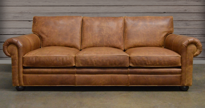 Classic American Made Brown Leather Sofa