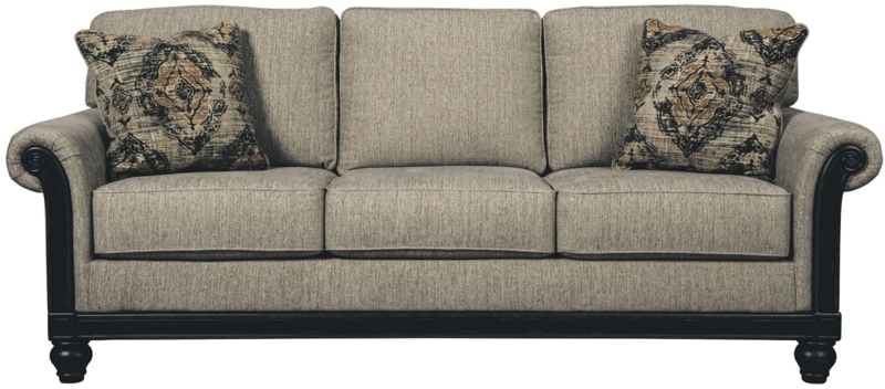 Classic Blackwood Taupe Fabric Sofa with Accent Pillows