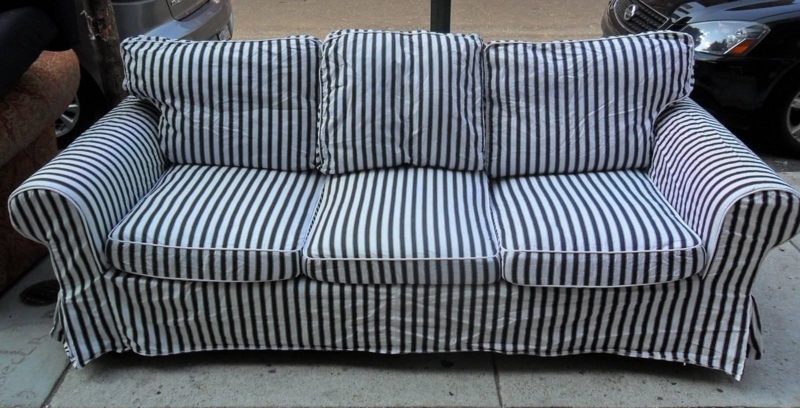Classic Blue and White Striped Sofa Design