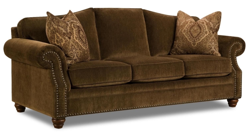 Classic Brown Camelback Sofa with Nailhead Trim