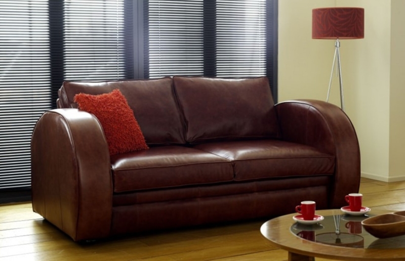 Classic Brown Leather Art Deco Sofa Design