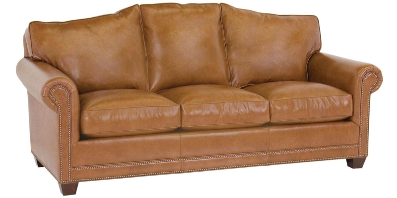 Classic Camel Leather Sofa with Nailhead Trim