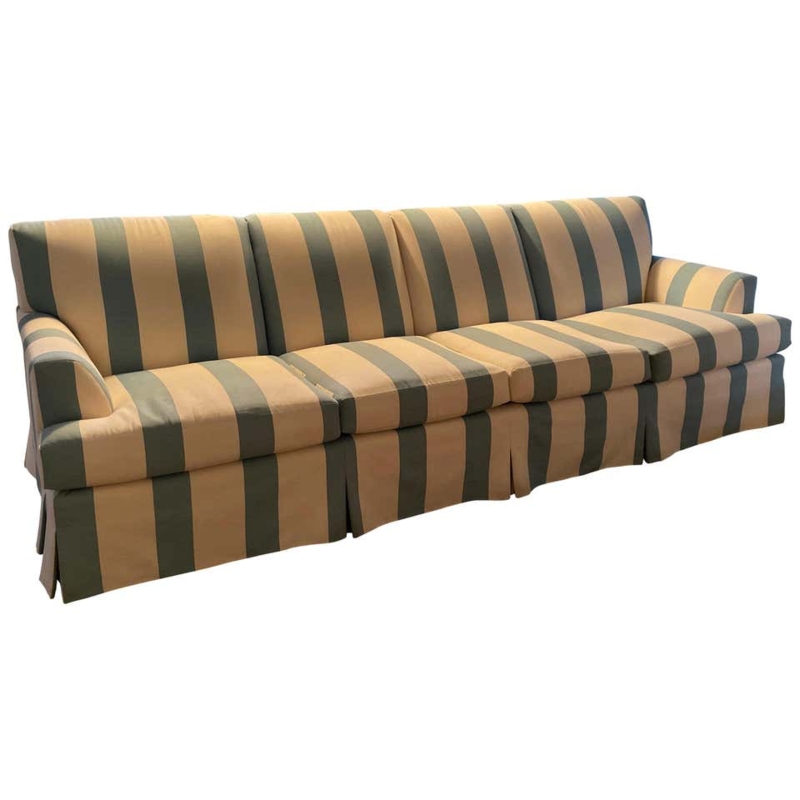 Classic Green and Beige Striped Traditional Sofa