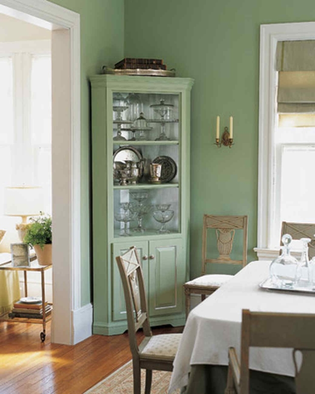 Classic Green Corner Cabinet in Elegant Dining Room