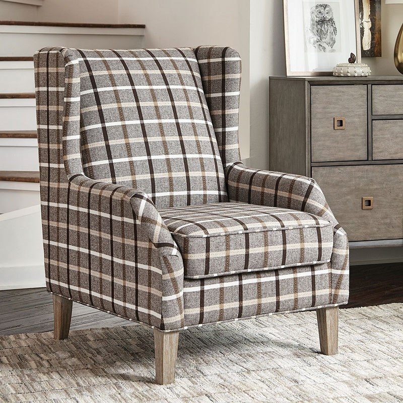 Classic Neutral Tone Plaid Accent Chair