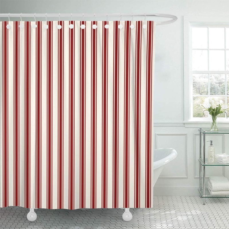 Classic Red and White Ticking Stripe Shower Curtain
