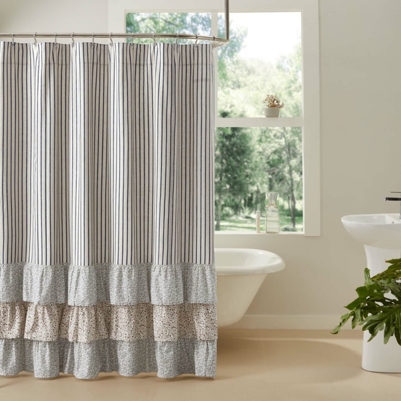 Classic Ticking Stripe Ruffled Shower Curtain Design