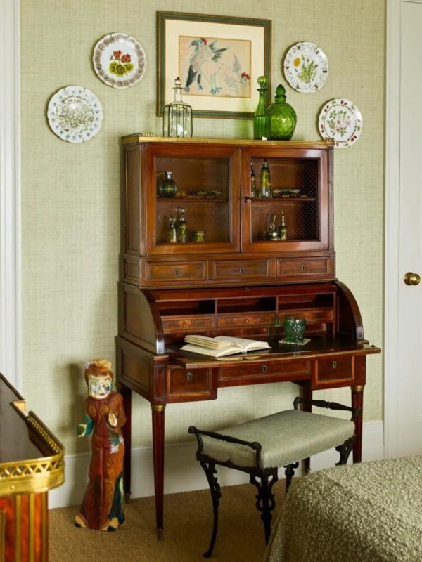Classic Vintage Wooden Secretary Desk with Decorations