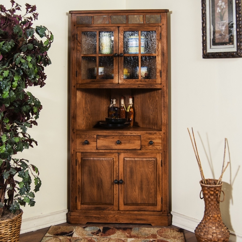 Classic Wooden Corner Hutch Cabinet with Glass Doors
