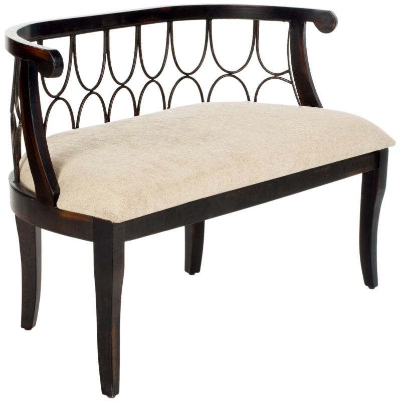 Classic Wooden Dining Bench with Beige Upholstery