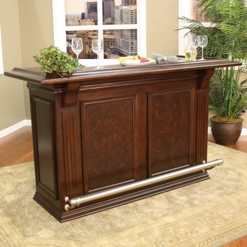 Classic Wooden Home Bar Cabinet with Stainless Steel Footrail