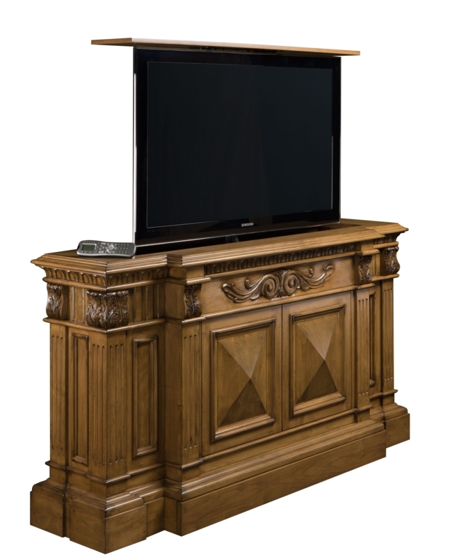 Classic Wooden Pop-Up TV Lift Cabinet Design