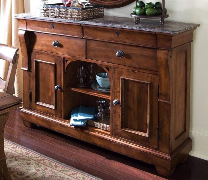 Classic Wooden Sideboard with Marble Top Design