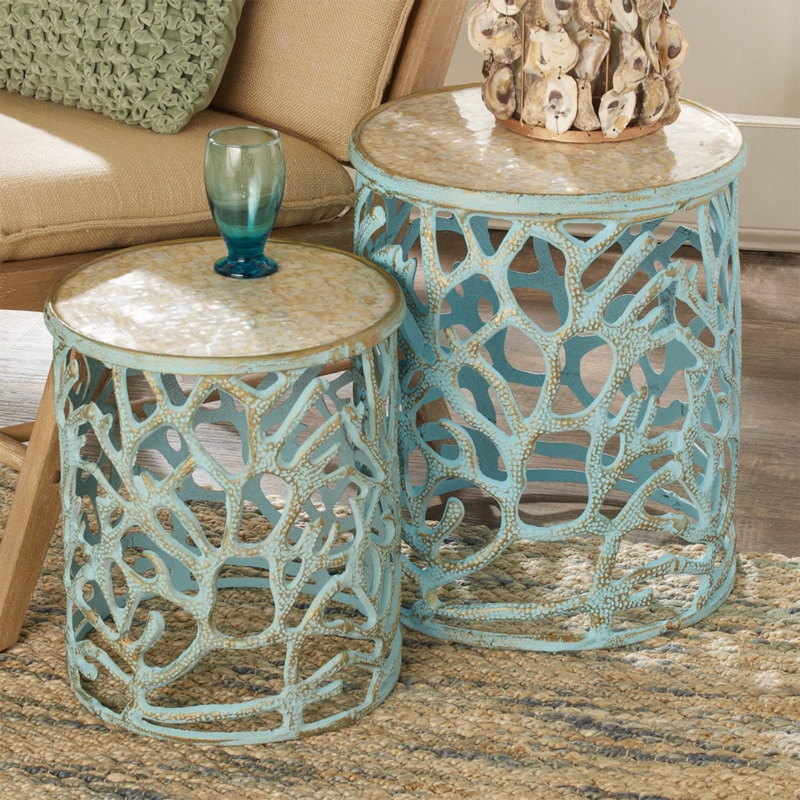 Coastal Blue Coral Inspired Accent Tables