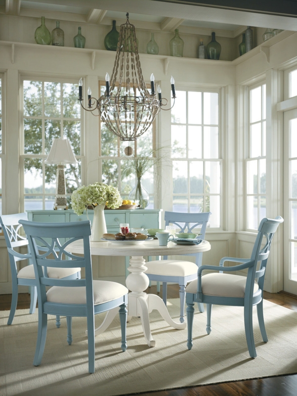 Coastal Cottage Dining Room with Light Blue Chairs