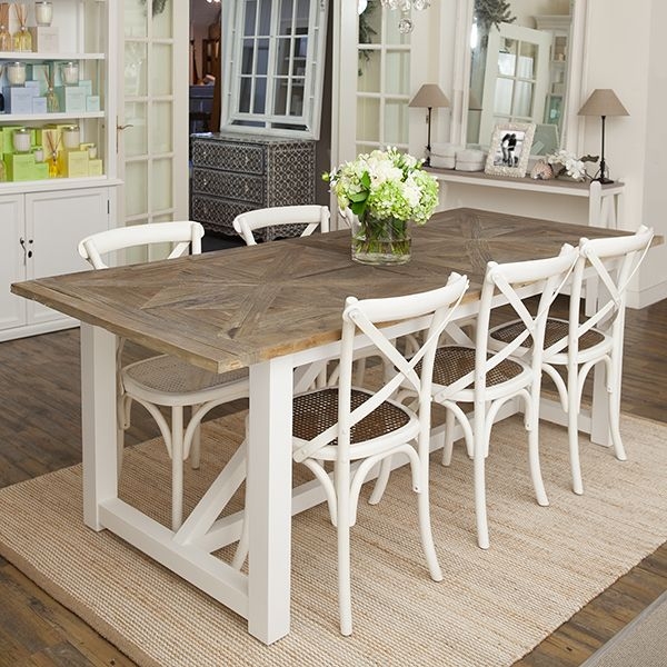 Coastal Elm Top Dining Table with White Timber Base